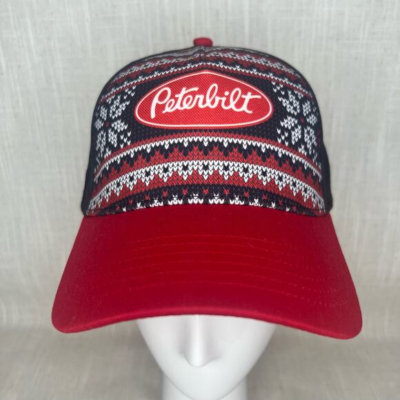 Peterbilt Red Holiday Ugly Sweater Print Trucker Hat Baseball Cap Adjustable - Picture 1 of 10